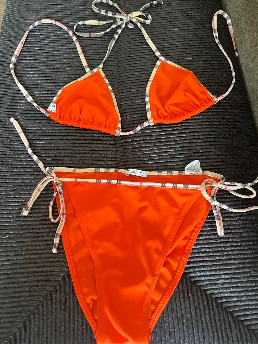 Burberry Women’s Bright Orange Bikini with Signature Check Trim